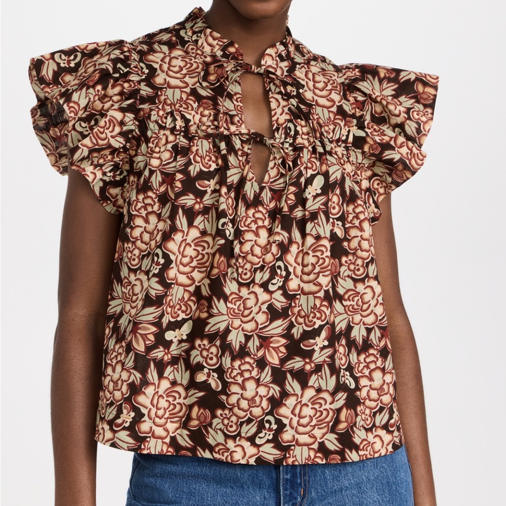 Sea New York Floral Ruffle Blouse in Brown and Cream